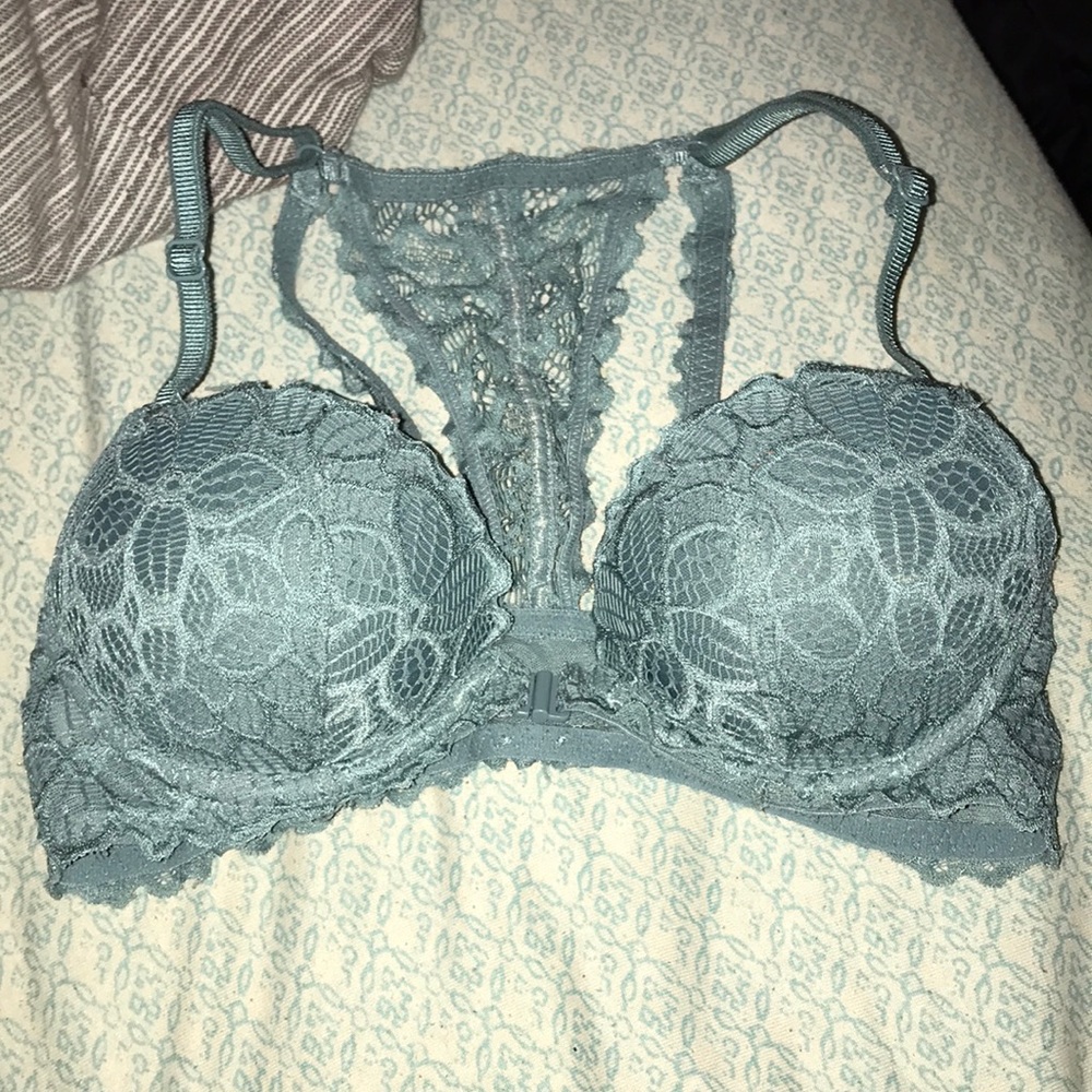 Teal lace push up bra